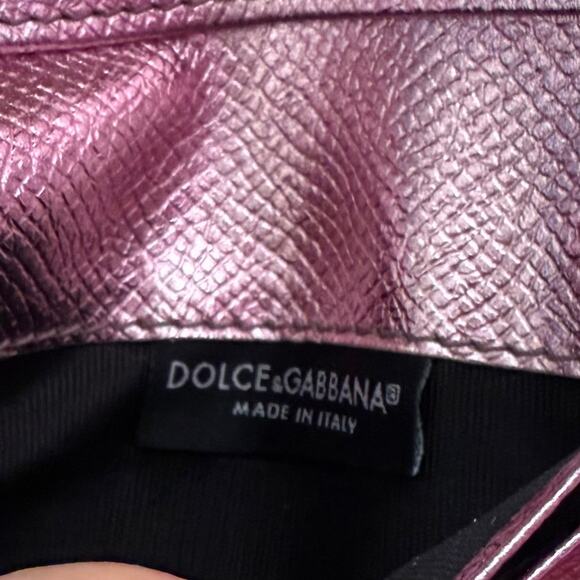 Dolce and Gabbana Trifold Metallic Dauphine Leather Small Wallet w/ Crystal Logo - Picture 13 of 13